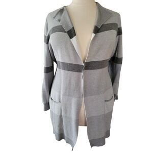 Lane Bryant Striped Open Front Cardigan Women 18/20 Grey Excellent Longline Knit